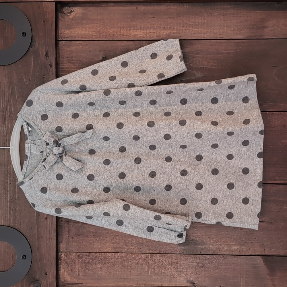 Petit Confection Dress Girls Size 6 100% Cotton Dress Grey with Polka Dots
